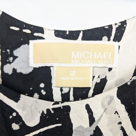 Michael Kors Silk Splatter Print Shift Dress 2 Black White y2k Style Print - Picture 5 of 7